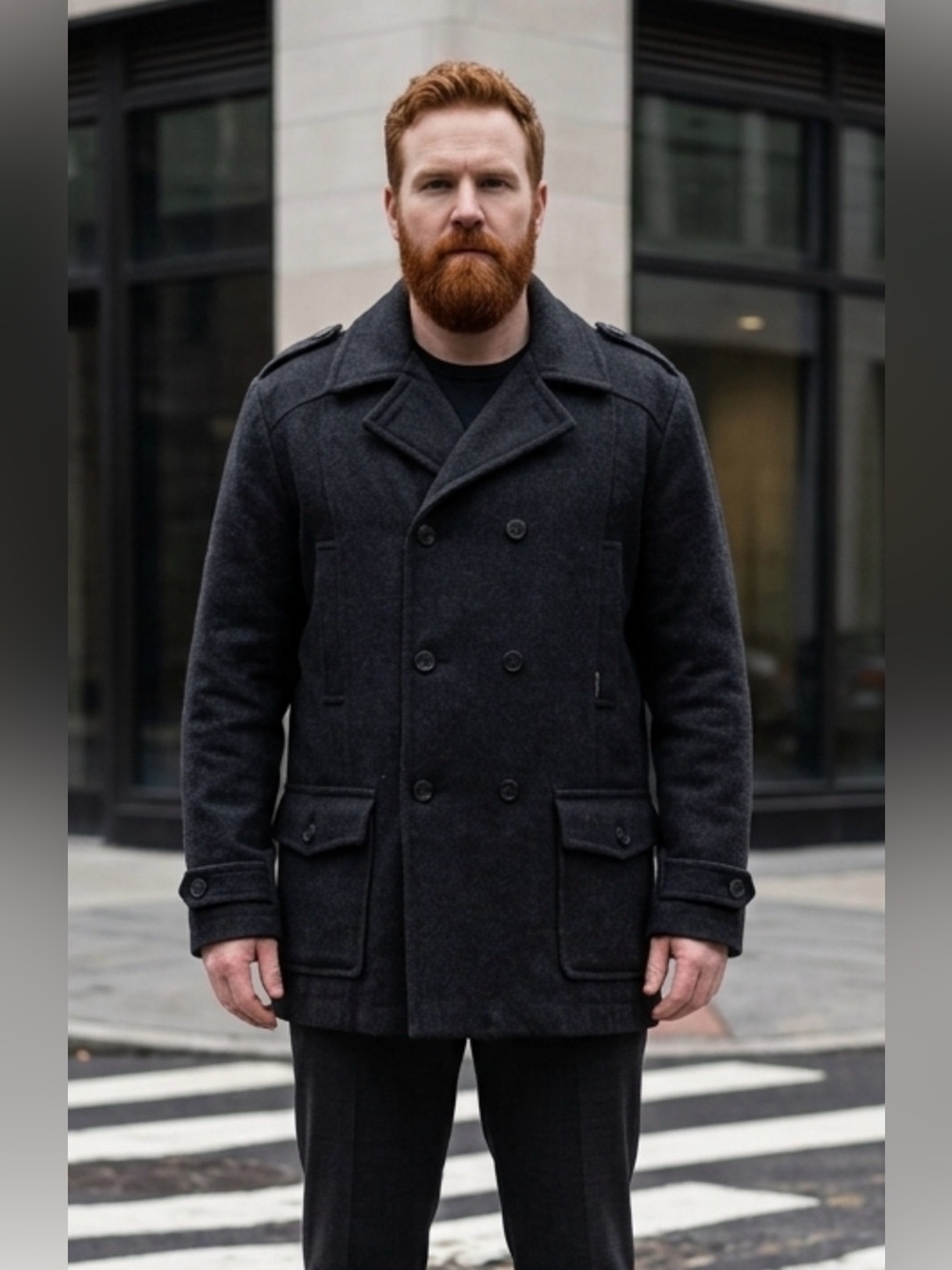 Roots Men's Double-Breasted Peacoat in Charcoal
